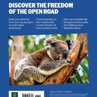 Logo "lonely planet", darunter "DISCOVER THE FREEDOM OF THE OPEN ROAD". Bild: Ein schlafender Koala auf einem Baum.