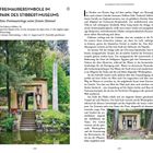 Freimaurersymbole im Park des Stibbert-Museums. Adresse: Via Federico Stibbert, 26. Offen April-Oktober 8-19 Uhr, November-März 8-17 Uhr. Geschlossen an bestimmten Feiertagen. Links: Foto eines kleinen Tempels mit Statuen und Treppe. Rechts: Text über die Symbolik des Ortes.