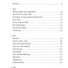 Inhalt: Vorwort, 1. Teil, 2. Teil, 3. Teil. Themen umfassen Fragen zur Existenz, Persönliches, Orte und Erlebnisse. Seitenzahlen.