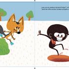 „Lass uns ein anderes Versteck finden“, sagt der Affe. Der Schakal und der Affe laufen fröhlich zur Höhle.