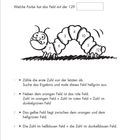 "Die Zahlenraupe. Male die Zahlenfelder auf der Raupe mit den richtigen Farben aus." Eine Illustrationsraupe mit Zahlen.