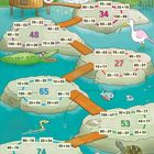 Titel: "Durch den Amazonas A". In der Illustration sind Rechenaufgaben auf Steinen entlang eines Flusses verteilt.