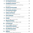 Ein Inhaltsverzeichnis mit Themen wie Aussprache, Gespräche, Ausbildung, Freunde, Personenbeschreibung, Zahlen und Uhrzeit.