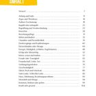 Gelber Balken mit "INHALT". Kapitelüberschriften mit Seitenzahlen, beginnend mit Vorwort, endend mit krank oder gesund.