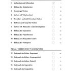 Inhaltsverzeichnis von Unterrichtsmaterial, gegliedert in zwei Teile: Verbformen üben und Verben richtig benutzen.