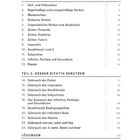 "Inhalt, Teil 1: Verformen üben (1-13), Teil 2: Verben richtig benutzen (14-23), Lösungen, Wortverzeichnis. Checkliste mit Seitenzahlen."