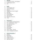 Inhaltsverzeichnis mit Themen wie Akustik, Optik, Mechanik 1, Elektrizitätslehre 1. Seitenzahlen daneben.