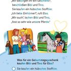 Ferienkind Elsa hat Geburtstag! Bibi und Tina kaufen ein Stofftier. Bild zeigt Kinder mit Stofftieren und Pferd.