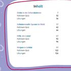Inhalt: Kapitel und Seitenzahlen werden aufgelistet. Hintergrund lila mit Hufeisen und Herzen.