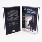 Zwei Buchcover: Links Text über Reinhard Meys Einfluss und Werk. Rechts Titel "Ich singe um mein Leben" von Oliver Kobold.