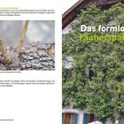"Das formlose Fächerspalier".  
Links: Detailbild eines Zweigs, rechts: Hausfassade mit Spalierbaum.