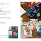 Postkarte «Blumenvasen». Anleitung zur Papiercollage mit Blumenmotiven. Benötigte Materialien: Papier, Schere, Kleber, Stifte.