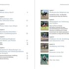 Kapitelüberschriften und Seitenzahlen mit Fotos von Reitern und Pferden. Themen: Reitausbildung, Anlehnung, Paraden.