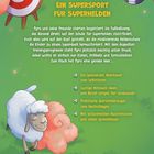 "Ein Supersport für Superhelden. Ein spannendes Abenteuer, lustige Mitmach-Ideen. Illustration: blaues Schaf, Fußball."