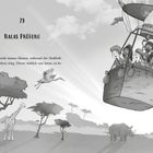 29 Nalas Prüfung. Das Camp wurde kleiner, während der Heißluftballon stieg. Eine Giraffe, ein Kranich und ein Nashorn sind sichtbar.