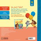 "Wo steckt Teddy?" Geschichte über Miteinanderspielen. Kinderfiguren halten Luftballons. Buchcover von "Mila und Mo".