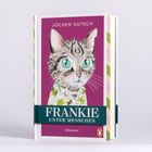 „Jochen Gutsch, Franke unter Menschen, Roman.“ Buchcover mit Illustration einer Katze in Hawaiihemd.
