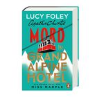 Text: „Lucy Foley, Agatha Christie, Mord im Grand Alpine Hotel, Ein neuer Fall für Miss Marple“. Illustration: Seilbahn vor Bergen.