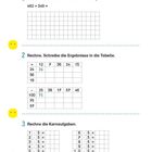 Seite 10. Wiederholung: Plus, Minus, Mal, Geteilt. Aufgaben mit Tabellen für Addition und Subtraktion.