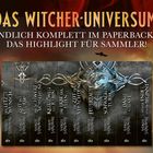 „Das Witcher-Universum: Endlich komplett im Paperback – das Highlight für Sammler!“ zeigt acht Buchcover vor einem dramatischen Himmel.