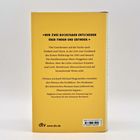 „Nur zwei Buchstaben entscheiden über finden und erfinden.“ Text mit Rezension. Gelber Hintergrund, Logo und Website unten.