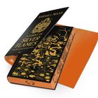„A Court of Silver Flames“ von Sarah J. Maas. Dekorative goldene Illustration auf schwarzem Buchcover.