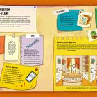 Texte: "WILLKOMMEN IN UNSEREM KRIMINALTECHNIK-TEAM!", "Fingerabdrücke", "Fasern", "Digitale Spuren", "DNA", "Ungeziefer", "Pflanzen und Pilzsporen", "Detektivischer Spürsinn". 

Illustration von forensischen Beweisen.