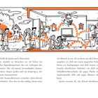 Links steht: "Das heißt bis Justin nach Hause kam. Es ist nämlich so: Menschen wie ich haben ein magisches Begrüßungsritual..." 

Illustration: Menschen im Freien, ein Haus im Hintergrund und ein Hund, der drinnen herumspringt.