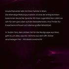 Text über Ursula Poznanski und ihr Buch "Teufels Tanz". Der Hintergrund ist in dunklen, violetten Tönen gehalten.