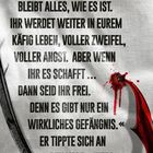 Eine Illustration mit Text: „Wenn ihr scheitert, bleibt alles, wie es ist... Dann seid ihr frei... Wirkliches Gefängnis... Hier!“