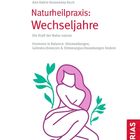 "Naturheilpraxis: Wechseljahre" in roter Schrift, Illustration einer Frau mit lila Konturen, umgeben von grünen Blättern.