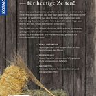 "Bewährtes Wissen – für heutige Zeiten!" Auf Holz, Heu und ein Besen, daneben viel Text zu Pferdepflege. Links: KOSMOS-Logo.