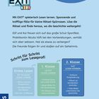 "BÜCHERHELDEN 2. Klasse. Mit EXIT® spielerisch Lesen lernen. Elif und Kai freuen sich auf das Sportfest. Schritt für Schritt zum Leseprofi." Oben links ein EXIT-Logo und unten ein KOSMOS-Logo.