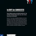 Die drei ??? Im GRIFF der SANDGEISTER. Sonne, Wellenrauschen und weißer Sandstrand. Kosmos-Logo am Rand.