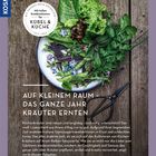 „Auf kleinem Raum das ganze Jahr Kräuter ernten.“ Illustration zeigt eine Schale mit frischen Kräutern und Gemüse.