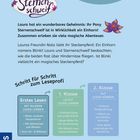 Texte: "BÜCHERHELDEN Erstes Lesen", "Sternenschweif", "Schritt für Schritt zum Leseprofi". Illustration: Einhorn-Logo.