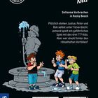 "Die drei ??? Kids: Seltsame Verbrechen in Rocky Beach." Drei lachende Kinder vor einem spritzenden Brunnen.