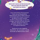 Text: "Komm mit in Lauras und Sternenschweifs Welt und zeige dem kleinen Reh den Zauber des Winters." Illustration: Einhorn, Kind, Reh und winterliche Dekoration.