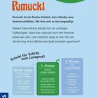 "Pumuckl" in großer Schrift. Ein frecher Kobold, der Streiche liebt. Text beschreibt sein Abenteuer bei Bärbels Fußballspiel.