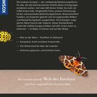 Titel: "Faszination Insekten". Text beschreibt ein Insektenbestimmungsbuch mit Fotos, Karten und Artporträts. Logos: Kosmos. Illustrationen: Marienkäfer, Motte.