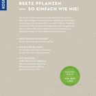 „Beete pflanzen – so einfach wie nie“, KOSMOS-Logo links, Text beschreibt Musterbeete und Pflanzentipps. Oben grüne Pflanzenreihe.