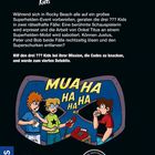 "Die drei ??? Kids", Kinder ab 8, Justus, Peter, Bob lösen Fälle, Illustration mit Text "MUAHA HA HA", zwei Jungen mit Notizen.