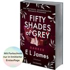 "Fifty Shades of Grey: Darker" von E.L. James. Limitierte Ausgabe mit Farbschnitt. Verzierungen: Maske und Blattmuster.