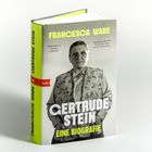 Aufrecht stehendes Buchcover: "GERTRUDE STEIN EINE BIOGRAFIE", Autorin "FRANCESCA WADE", Schwarzweißfoto von Gertrude Stein.