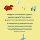 Ein roter Bär und ein blauer Fuchs aus einer Illustration in einer Waldlandschaft mit Bäumen und Mond.