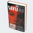 "Roberto Saviano, Meine Liebe stirbt nicht." Buchcover mit einem halb rot beleuchteten Gesicht.