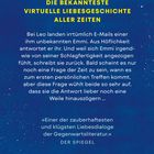 Illustration mit Sternen auf blauem Hintergrund. Text über virtuelle Liebesgeschichte und Zitat von "DER SPIEGEL".