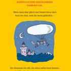 Text: "Ein mutiges Mädchen, eine sprechende Ente, ein Zauberbuch – eigentlich eine unschlagbare Kombination." Illustration: Ein Luftschiff über einer Burg.