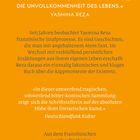 Zitat von Yasmina Reza über die Unvollkommenheit des Lebens. Rezension von Deutschlandfunk Kultur. Übersetzung von Claudia Hamm.