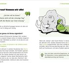 "Stress? Kennen wir alle!" Illustration: Mensch lehnt an Mammut. Texte erklären Stressreaktionen und Hormone wie Adrenalin.
